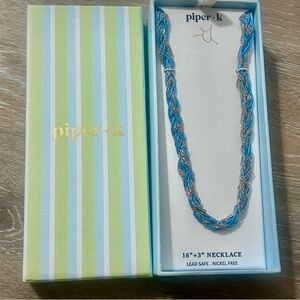 Piper·K Braided Necklace - Blue Cord & Silver, Nickel-Free, Adjustable 16–19”